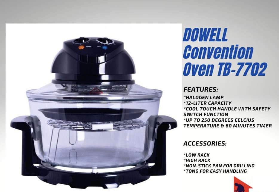 Dowell convection oven Tb7702 (Category: Ovens & Toasters) located in Pasay City. Submitted by michiko.japanstore (Listing ID 1270146887, Image 1). Description: Got from raffle Unopened Abens0ń price is P2398.