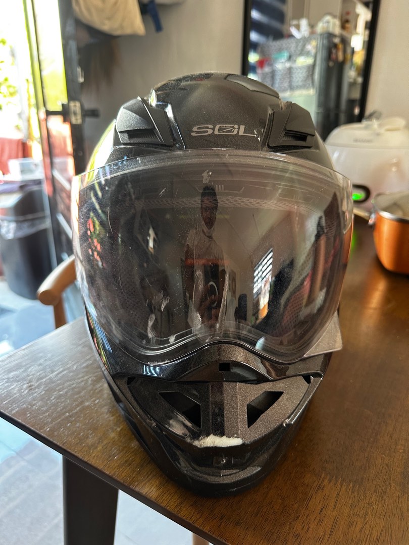 Dual sport Motard Full face SOL helmet with minor crash