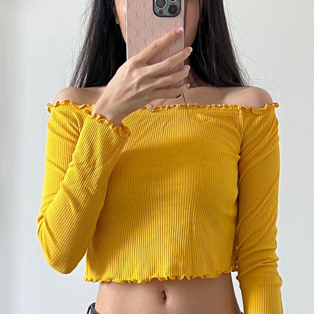 H&m yellow sales off shoulder top