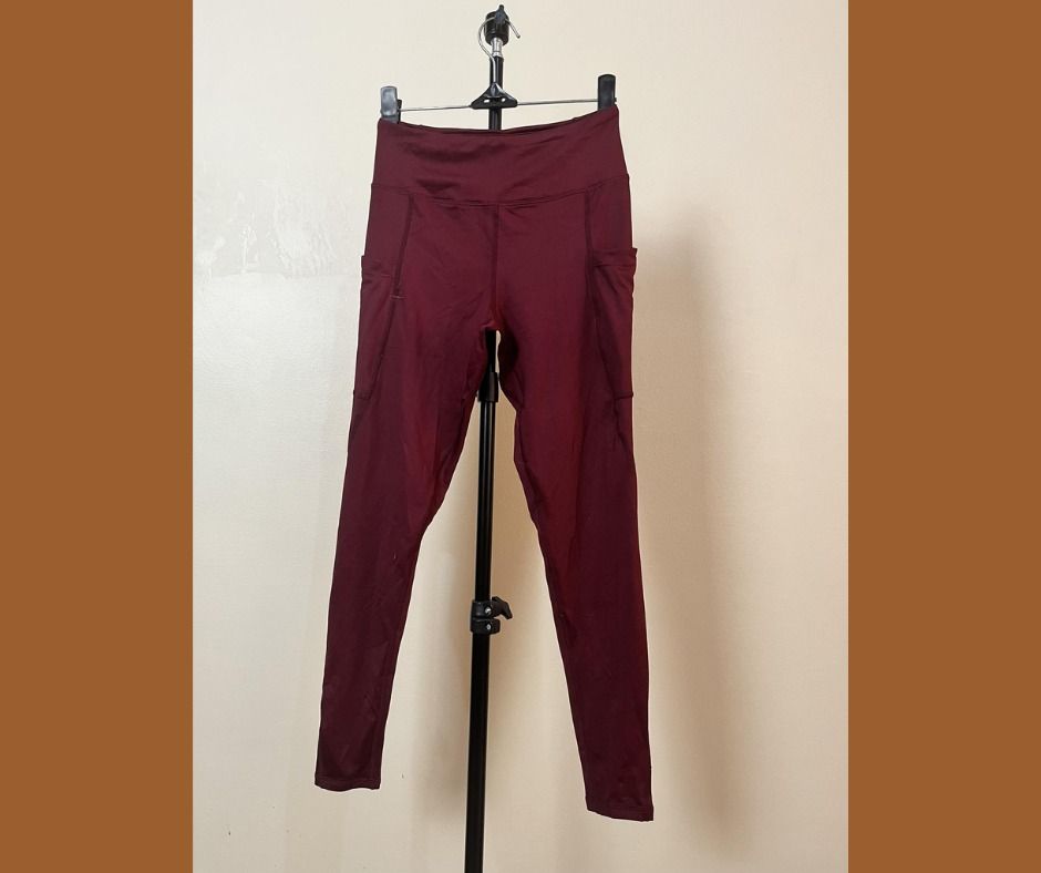 Maroon Workout Leggings with Side Pockets, Women's Fashion