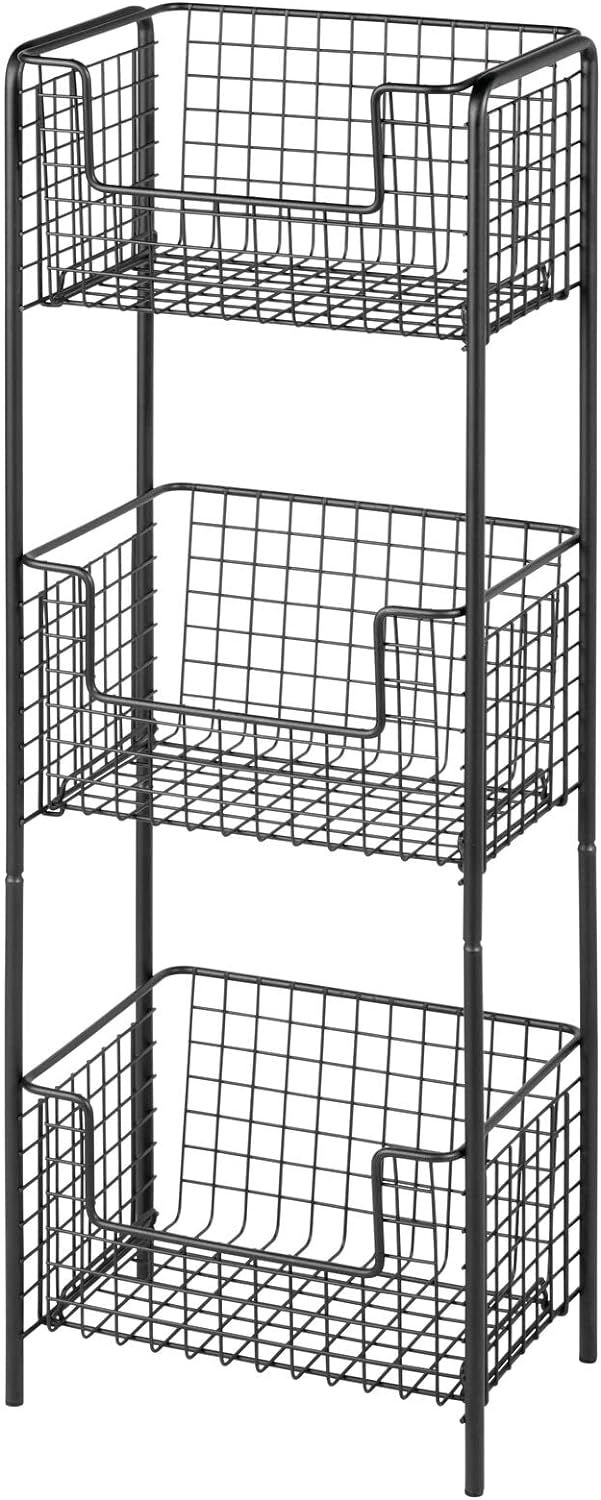 mDesign Steel Freestanding Storage Organizer Tower Rack Basket Shelf, Metal 3-Tier Furniture Unit for Masterguest Bathroom