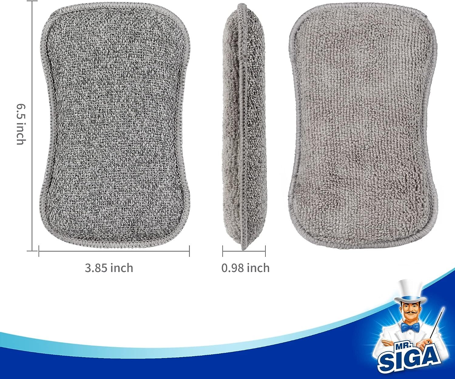 MR.SIGA Heavy Duty Cellulose Scrub Sponge Dual-Sided Dishwashing Sponge for Kitchen 12 Pack