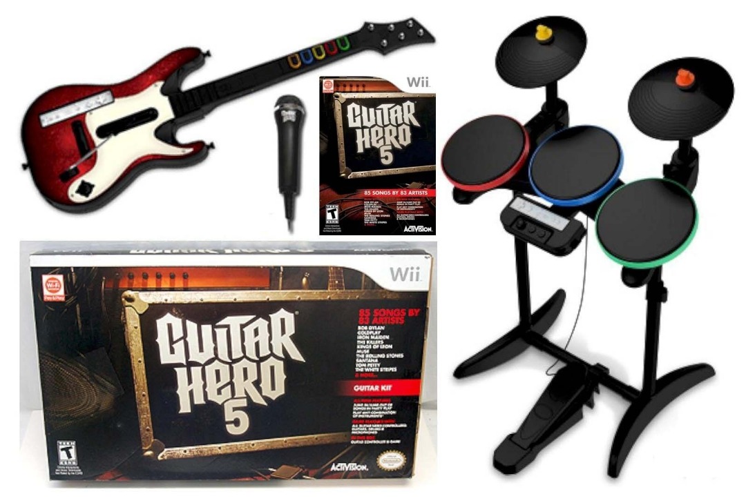 Nintendo wii guitar hero drum outlet set