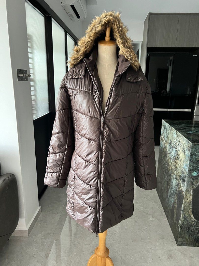 Puffer jacket store fur hood ladies