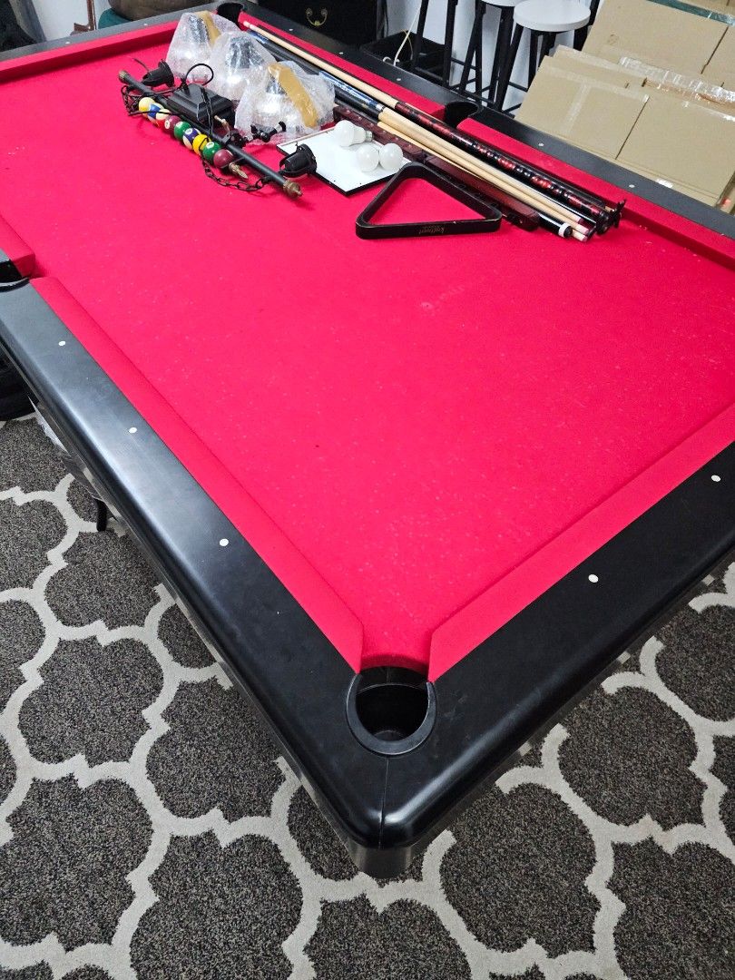 Pool Table (Category: Racket & Ball Sports) located in Singapore. Submitted by happyfox.73eb39 (Listing ID 1270203759, Image 4). Description: Parting ways with my cherished 8ft American pool table, a gem in excellent condition. Complete with balls, 3 cues, and a stunning set of lights. Asking for $700 SGD, open to negotiation. Self-collect, arrange your mover. Sadly, my move to a cozier space means it needs a new home. If interested, let's chat f