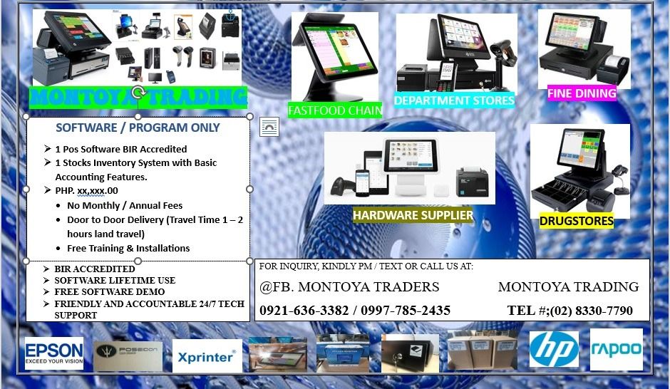 POS SYSTEM INSTALLATION (Category: Office & Business Technology) located in Caloocan City. Submitted by marklouieoliveros-20532 (Listing ID 1270119748, Image 2). Description: POS SOFTWARE PROGRAM / BRANDED COMPLETE HARDWARE SETUP. / FULL PACKAGE BIR ACCREDITED Point of sale systems are systems that enable the business transaction between the client and the company to be completed. POS system is a computerized network that consists of the main com