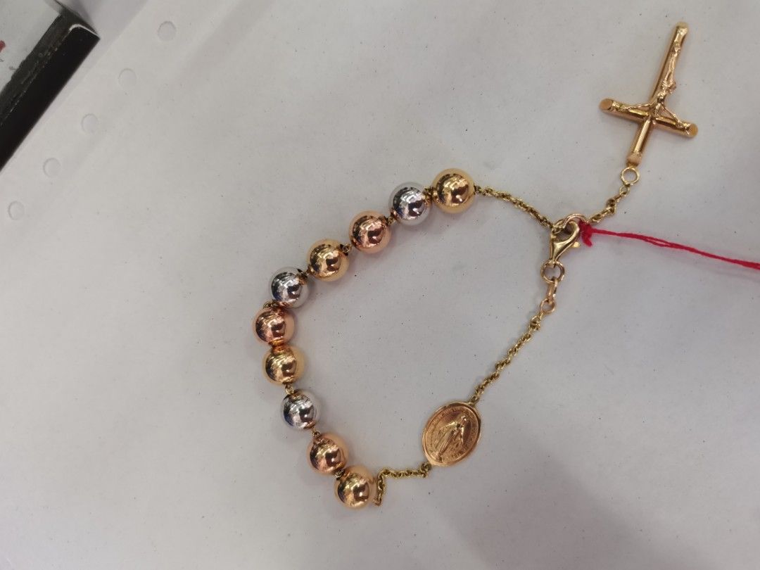 Macy's Cross & Rosary Link Bracelet in 14k Yellow Gold - Macy's