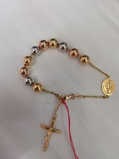 Real 14k tri color gold rosary bracelet made in Italy