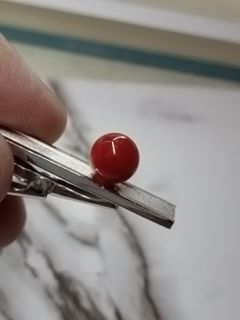 Red coral , silver tie clip