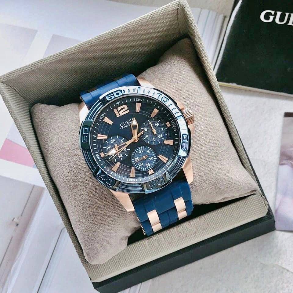 RESTOCK ORIGINAL GUESS OASIS BLUE DIAL BLUE ROSEGOLD RUBBER