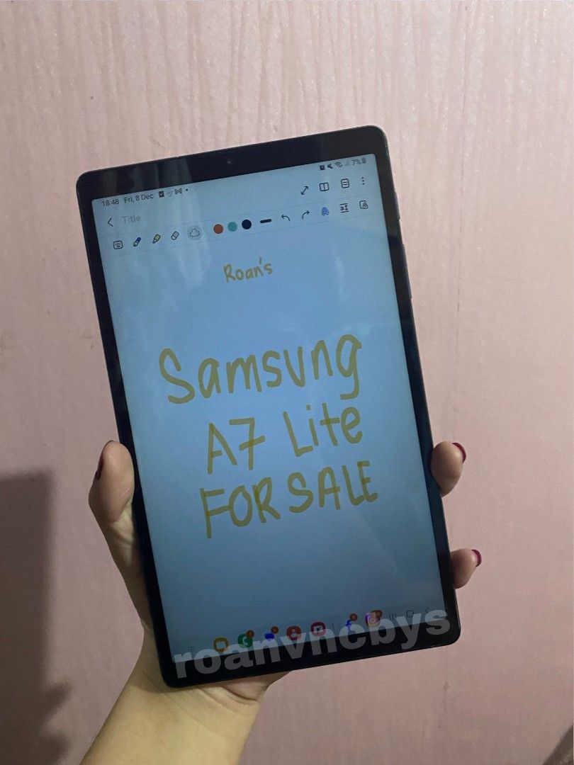 Samsung Galaxy Tab A7 Lite - Cheap Affordable Tab for Online Class (Category: Android) located in Taguig. Submitted by roanvncbys (Listing ID 1270184299, Image 1). Description: Samsung Galaxy Tab A7 Lite - PHP 4,500 (still negotiable 32 GB expandable storage 3 GB RAM Android 12 1 sim slot No issues and never opened/repaired Lady owned Bought July 2022 Inclusions: Adapter only, no box Issues: slight scratches sa screen kasi walang screen protector