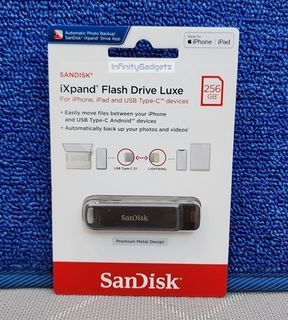 SanDisk iXpand Flash Drive Luxe 256GB USB Type-C for iPhone, iPad and Computers Lightning OTG USB 3.1