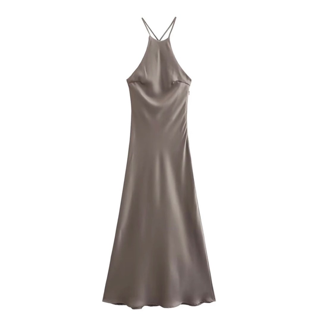 Satin Mocha Maxi long dress, Women's Fashion, Dresses & Sets, Dresses ...