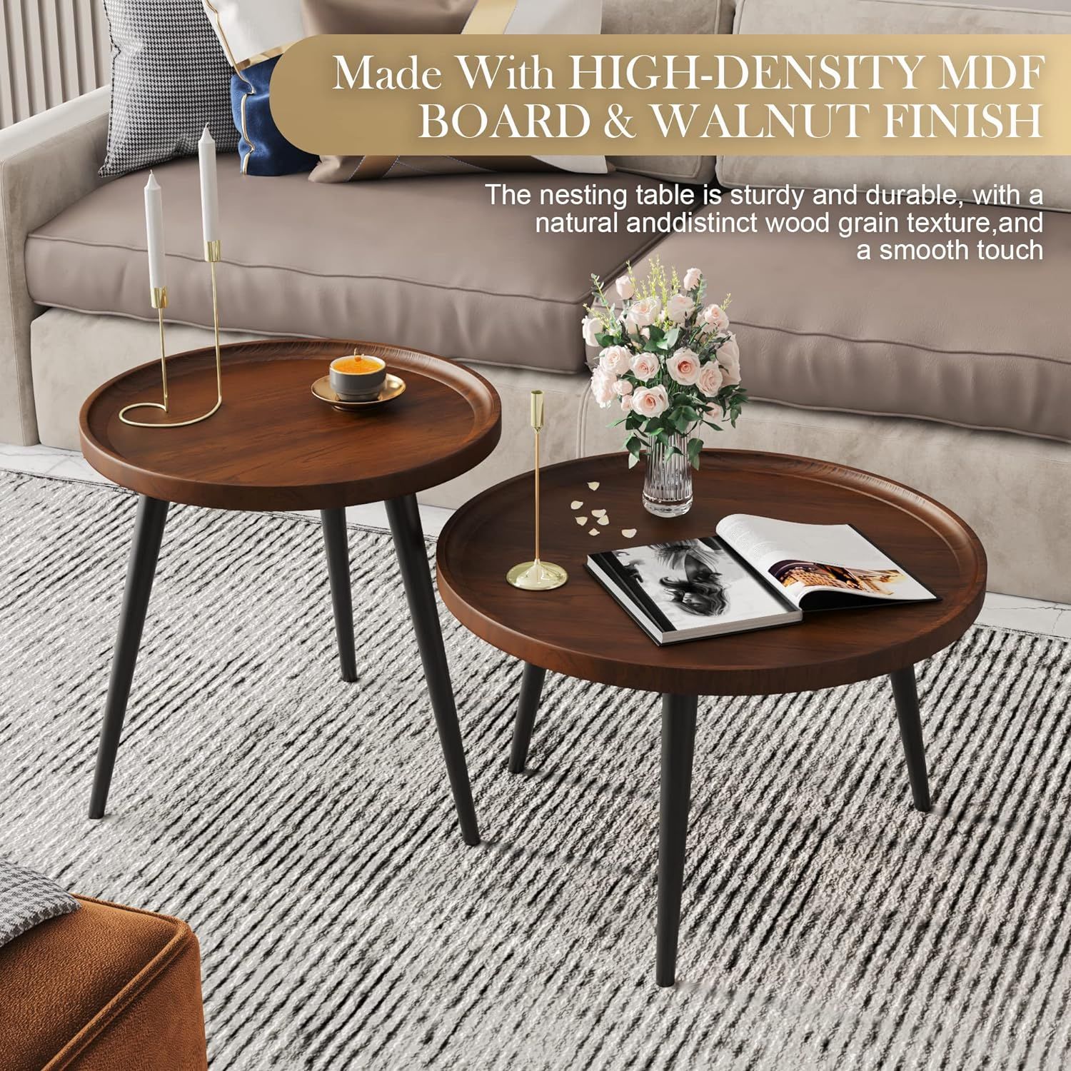 image.title Semjar Nesting Coffee Table Set of ,Modern Round Coffee Tables for Living  Room,Easy Assembly Circle End Side Tables for Small Spaces,MDF Wood Center