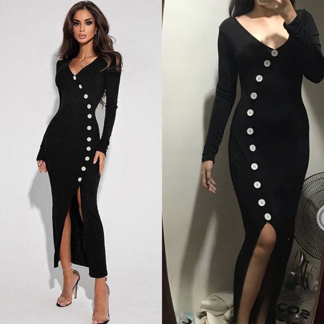 Black Long Sleeve Dress - Sexy Maxi Dress - Black Bodycon Dress