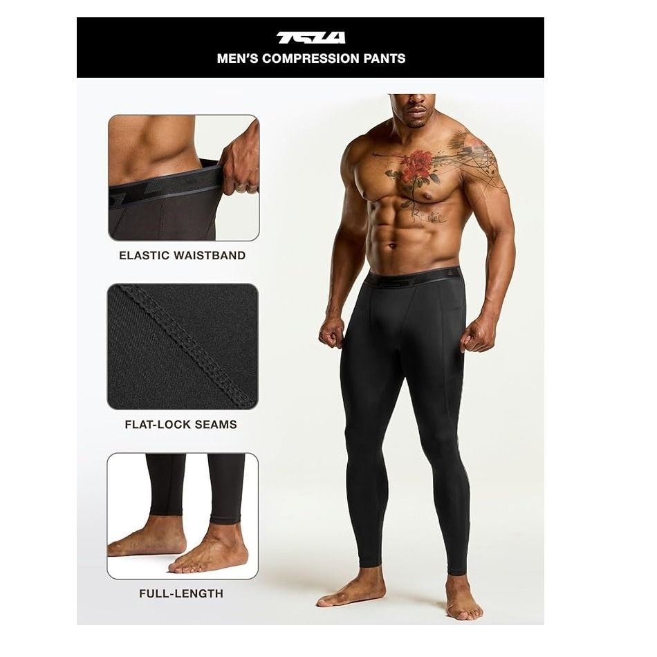 TSLA 1, 2 or 3 Pack Men's Compression Pants, Cool Dry Athletic Workout  Running T
