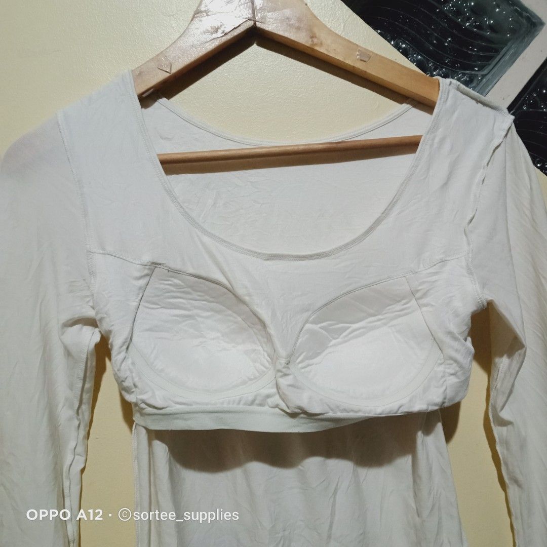 UNIQLO INTIMATES PULLOVER SWEATER LONG SLEEVE SHIRT W/BUILT-IN BRA PADDING  WHITE MEDIUM 14x23, Women's Fashion, Activewear on Carousell