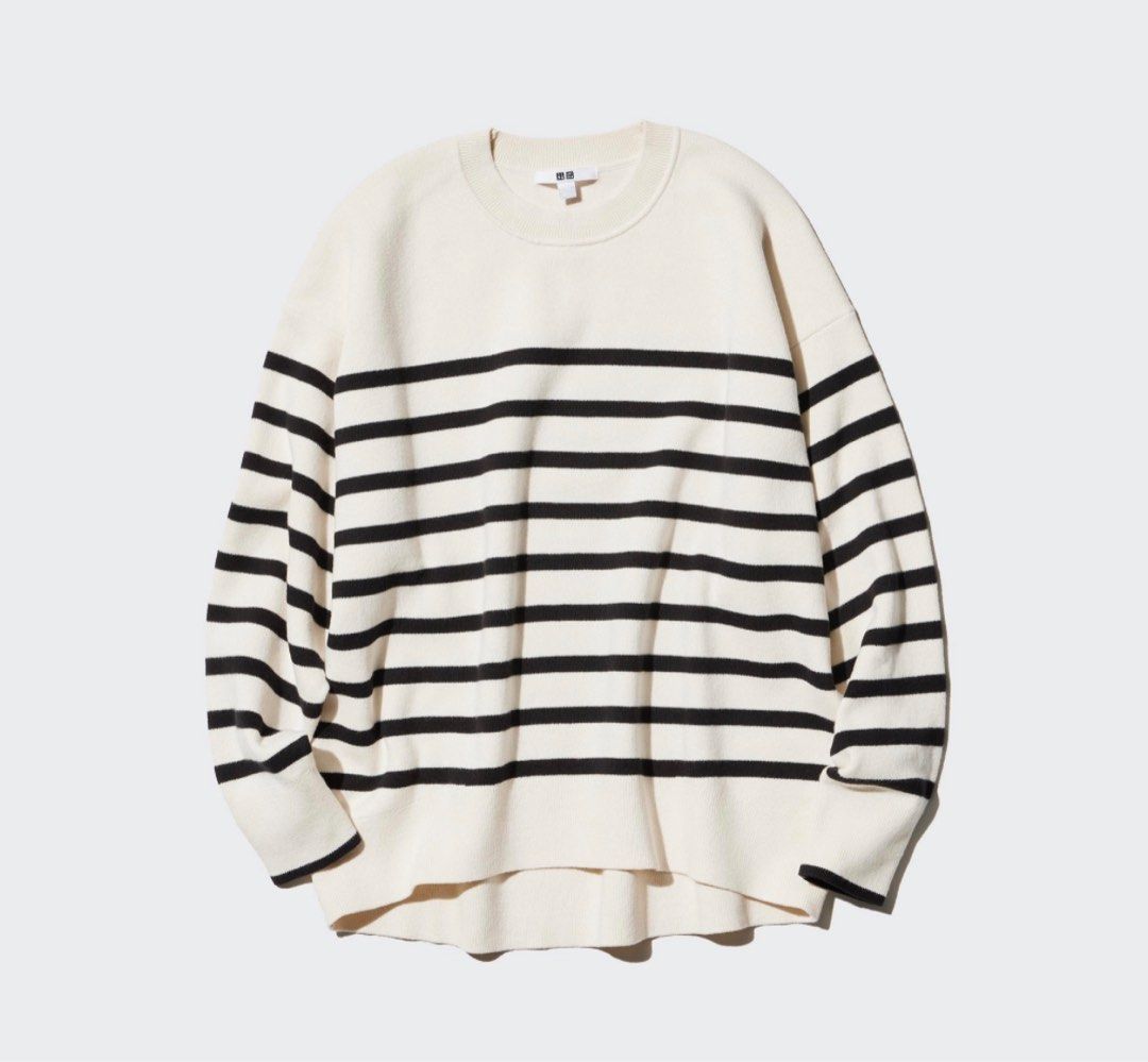 Uniqlo Smooth Cotton Relaxed Striped Long Sleeve Crew Neck Sweater