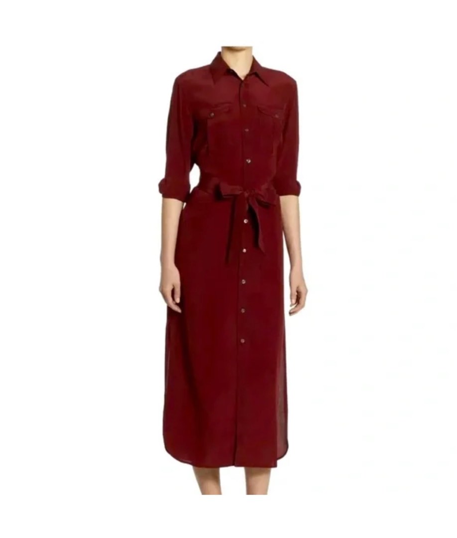 US 189 Polo Ralph Lauren Silk Long Button Down Shirt Dress