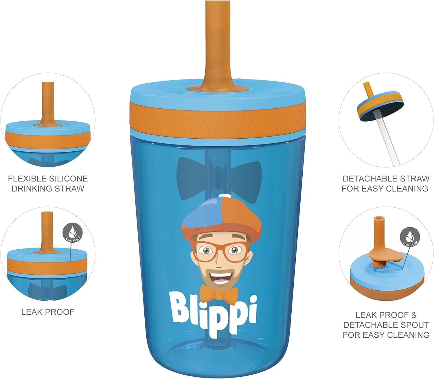 Blippi Kids Plastic Water Bottle with Leak Proof Lid and Spout - 2