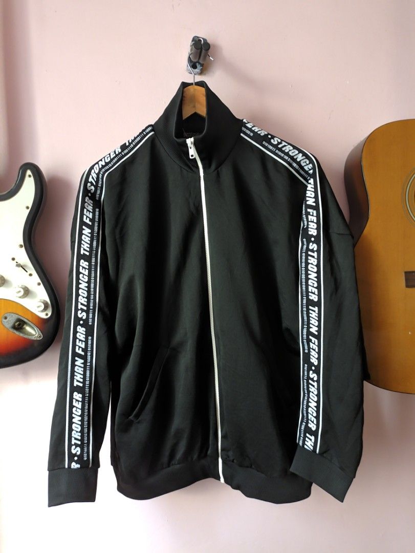 ZARA Stronger Than Fear Track Jacket (Category: Coats, Jackets and Outerwear) located in Taguig. Submitted by dropthatstuffph (Listing ID 1270144967, Image 2). Description: Size: Medium *cut washtag*.