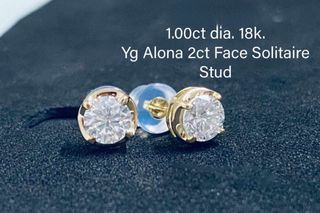 1 Carat Natural Diamond in 18K YG/WG Alona 2 Carat Face Solitaire Stud Earring