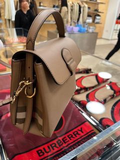 Medium grainy leather and house check tote online bag