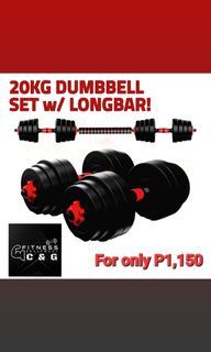 20kg 2in1 dumbbell set convertible to barbell