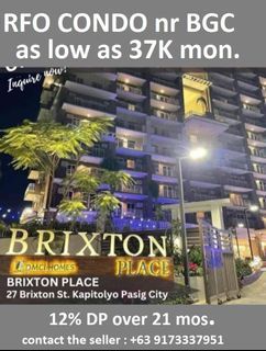 For Sale Condo 1 & 2 BR at Brixton Place Direct fr Developer 37K mon only