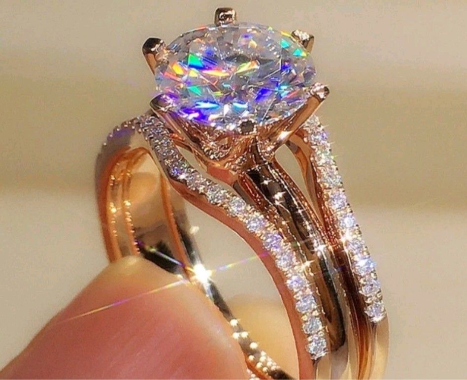 925 Silver Unique Rose Gold Color Rings for Women Classic 6 Claws