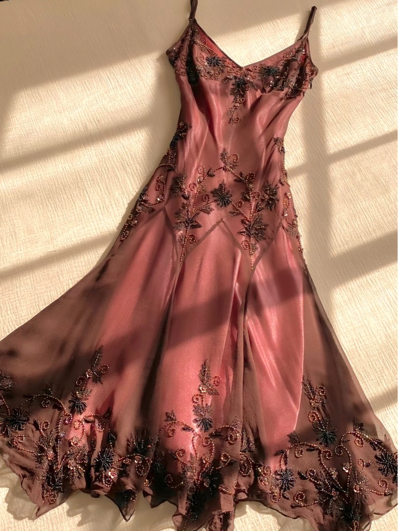 Adrianna Papell Vintage 2000s Deadstock Whimsical Beaded Midi Dress, Women