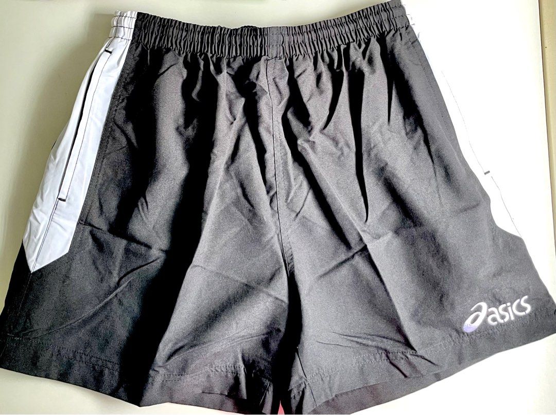 black asics shorts