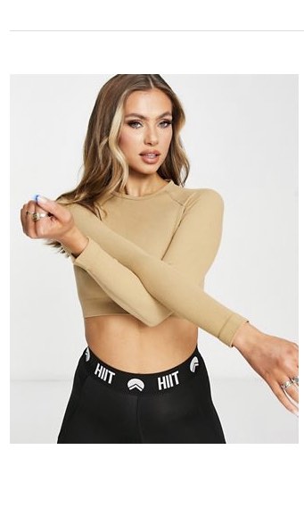 ASOS hiit long sleeve ribbed crop top for workout or gym, Women's