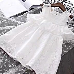 Baby girl white eyelet shoulder Dress girl toddler beach summer