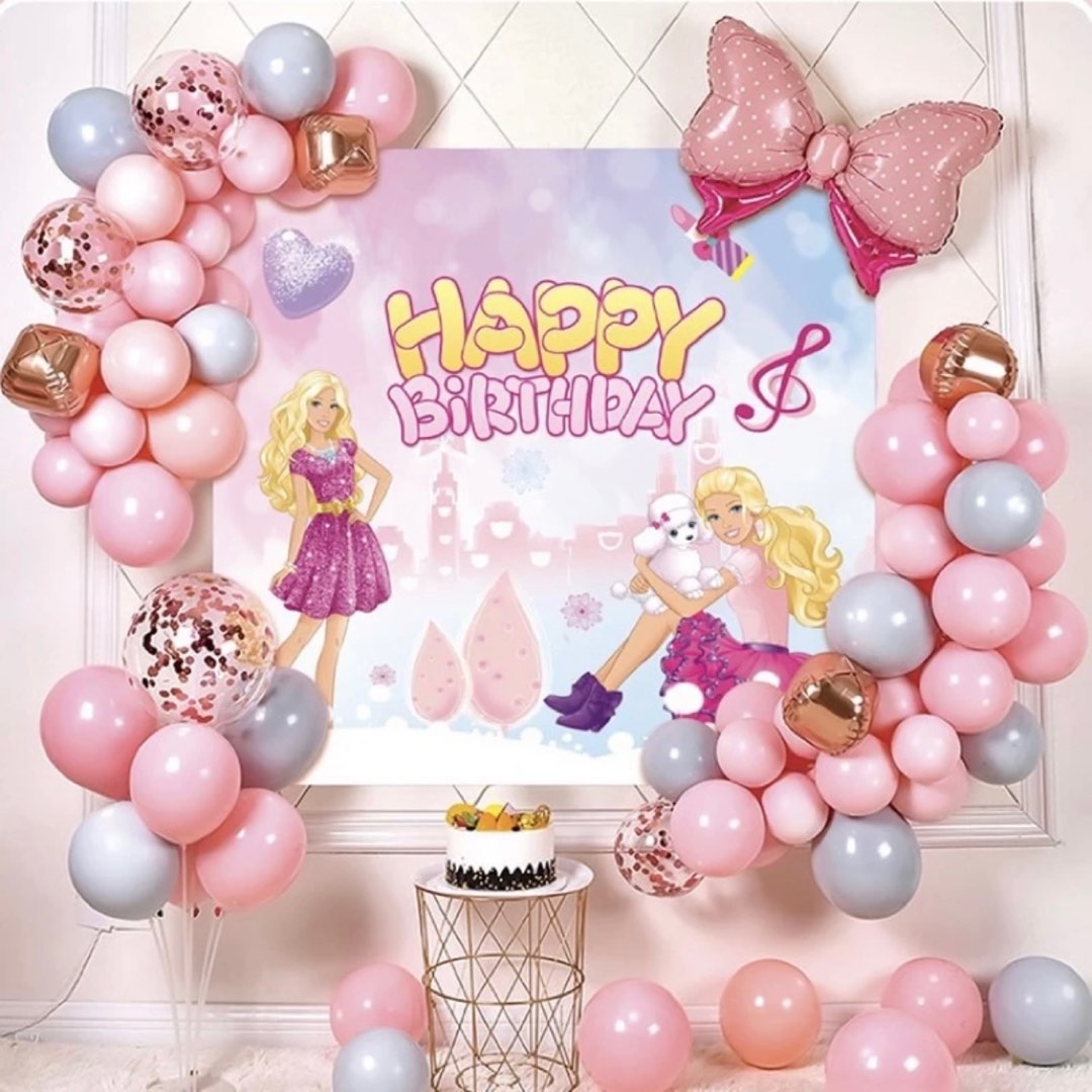 Barbie Birthday Party Supplies Birthday Banner Backdrop Balloons Set Barbie birthday party supplies birthday banner backdrop balloons set