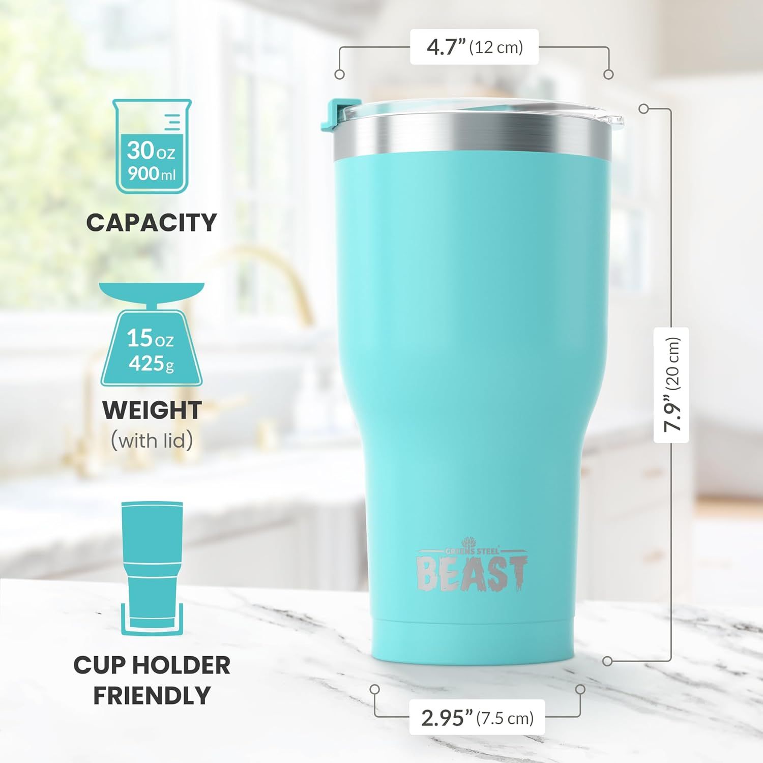 BEAST 30oz Teal Blue Tumbler - Stainless Steel Insulated Coffee