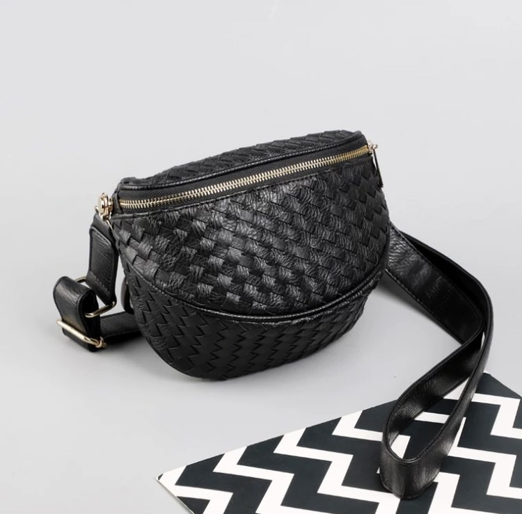 Black rattan bag Black crossbody bag Saddle bag Versatile Casual