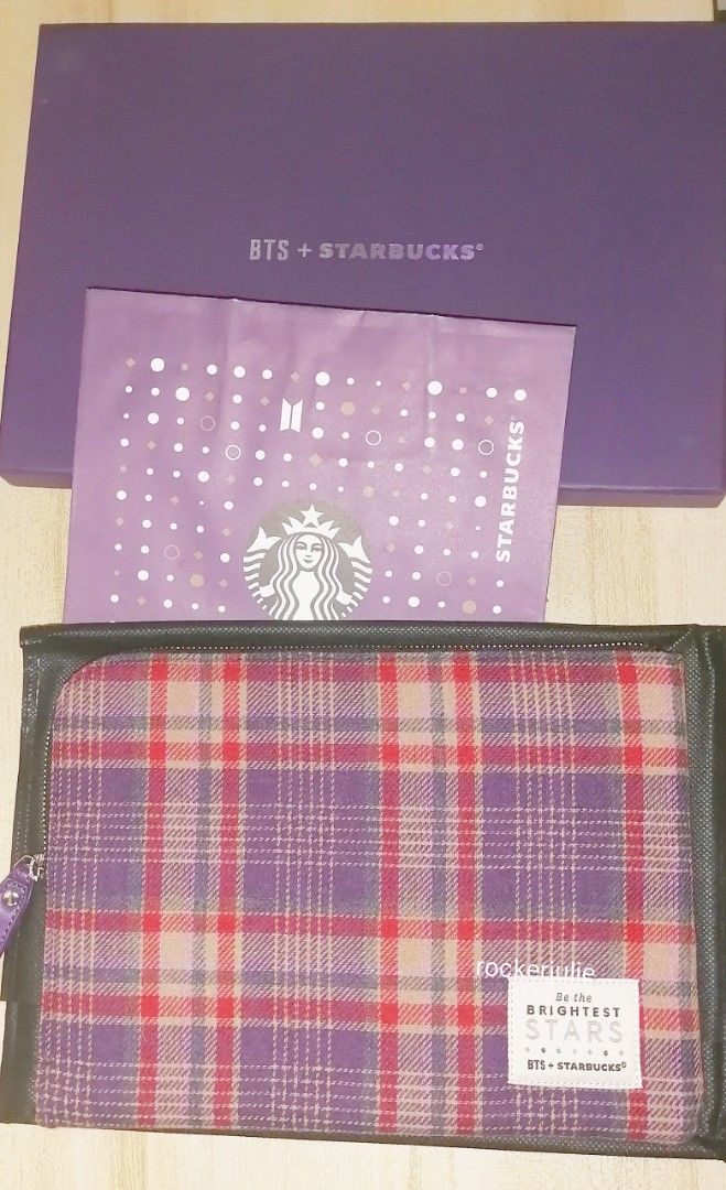 BTS Starbucks Laptop Pouch (Small) (Category: Laptop Bags & Sleeves) located in Manila. Submitted by rockerjulie (Listing ID 1270311068, Image 1). Description: - Unused - complete inclusions with paper bag.
