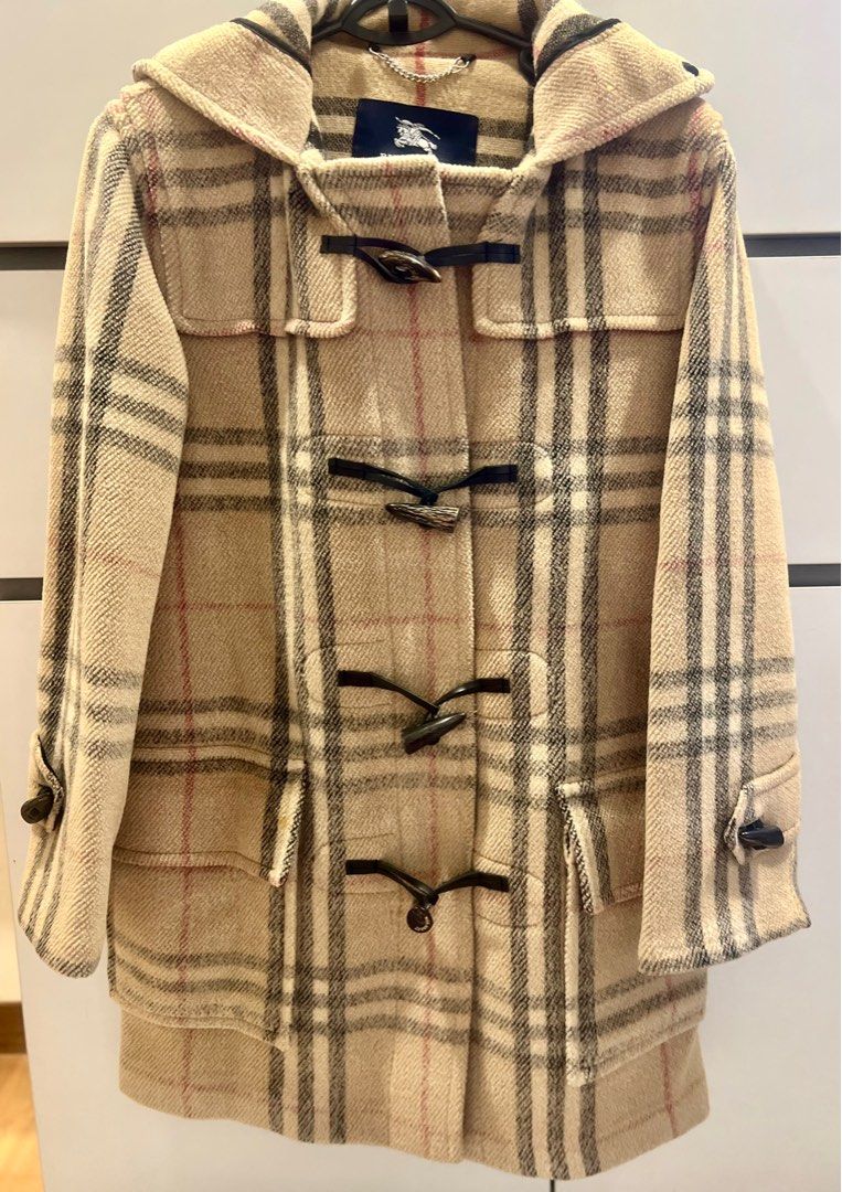 BURBERRY Beige Specialty Check Wool Hooded Luxury Apparel on Carousell