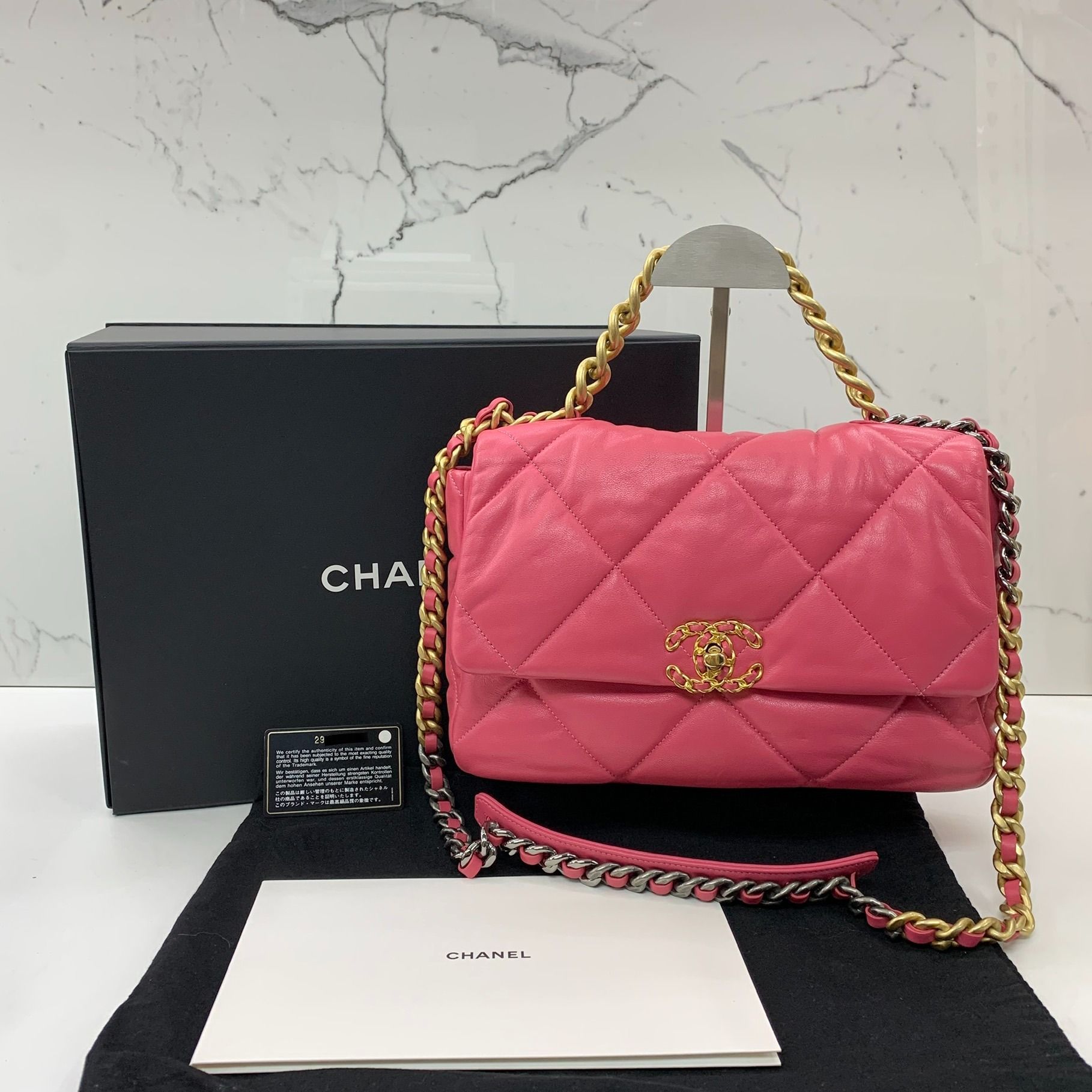CHANEL AS1161 LAMBSKIN PINK LARGE CHANEL 19 WITH CARD NO.29 SHOULDER BAG 237040758 WE