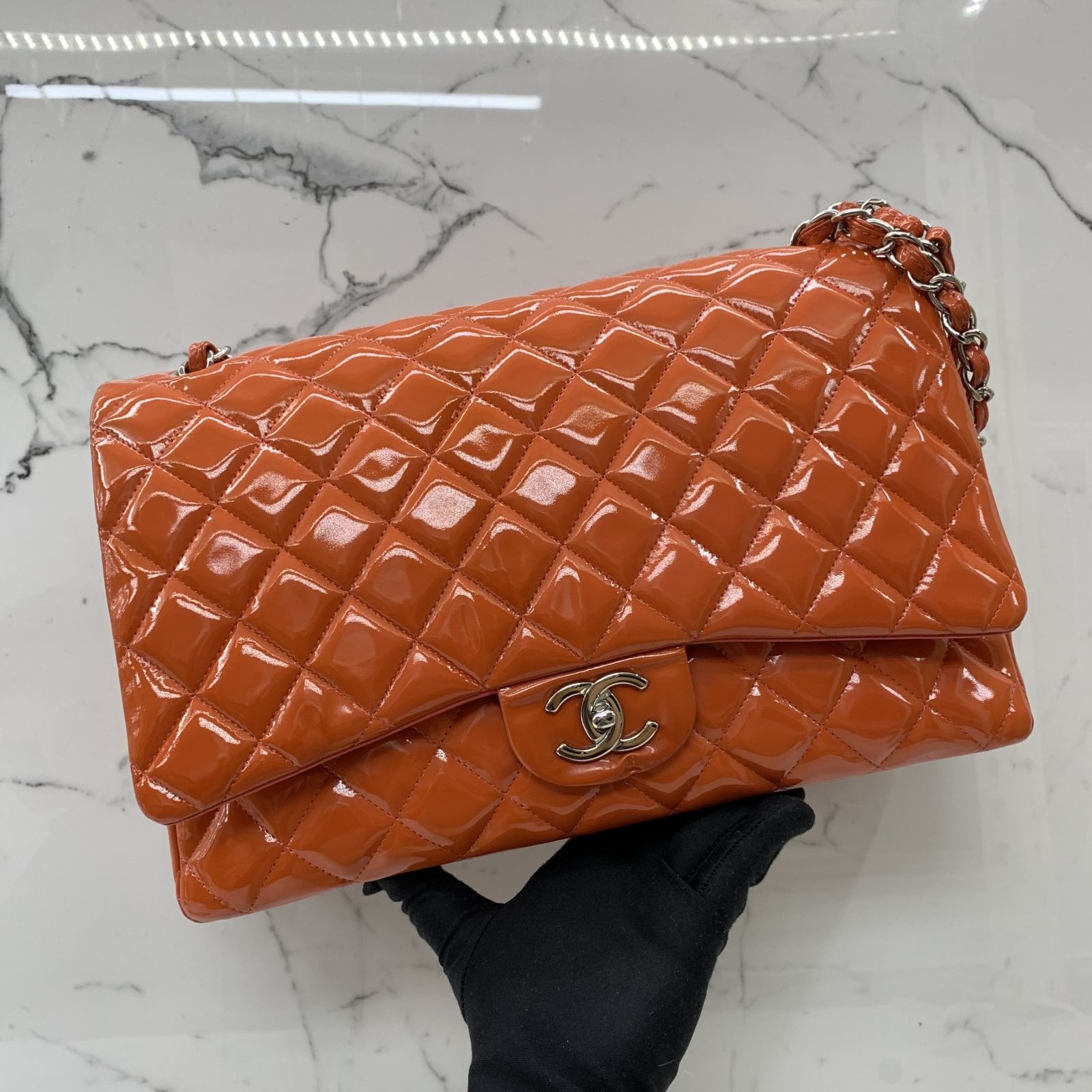 Chanel orange flap bag shop