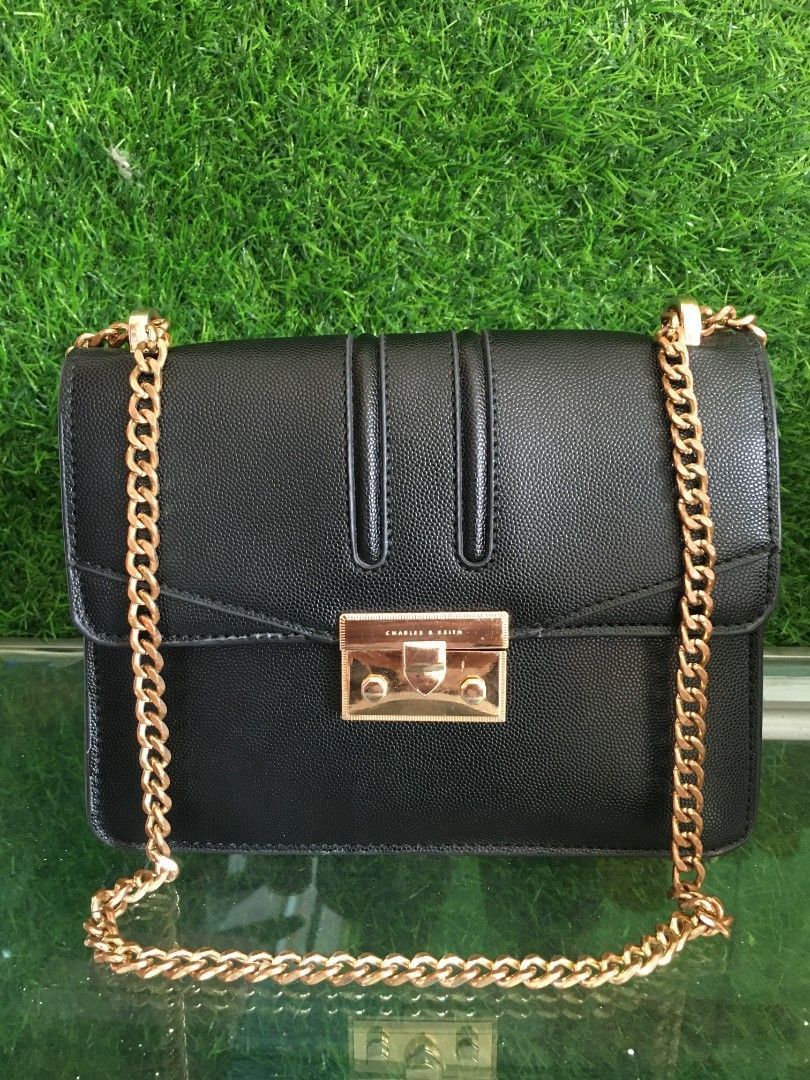 Charles Keith Push Lock Shoulder Bag Black