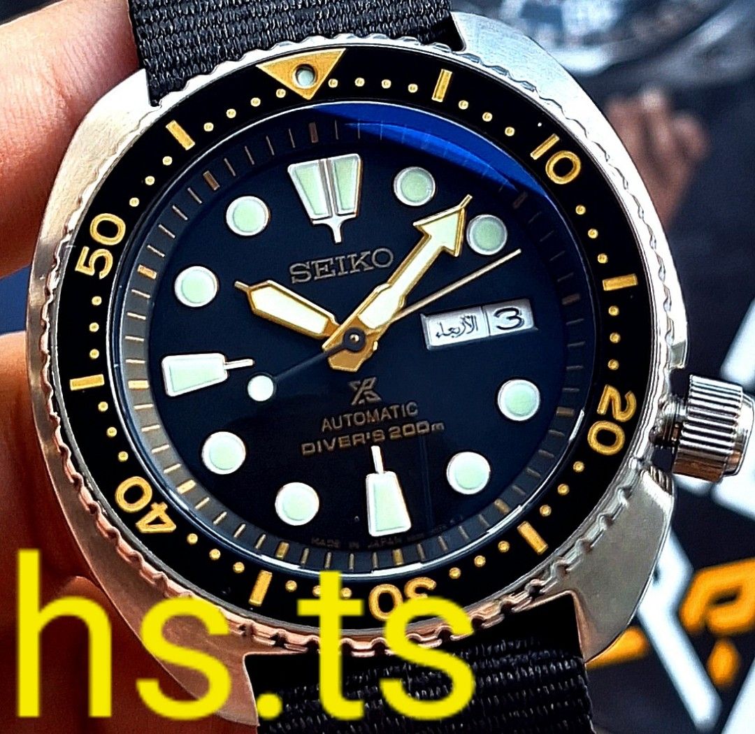 CHEAPEST Seiko Turtle Gold Black Automatic Prospex Divers Watch SRP775J1 Sapphire Glass Mod