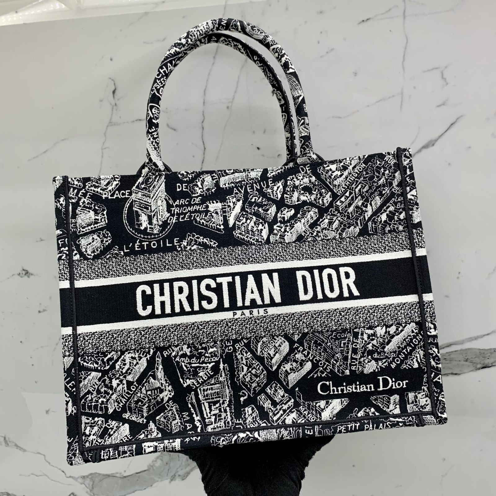 Christian dior tote bag black and white sales
