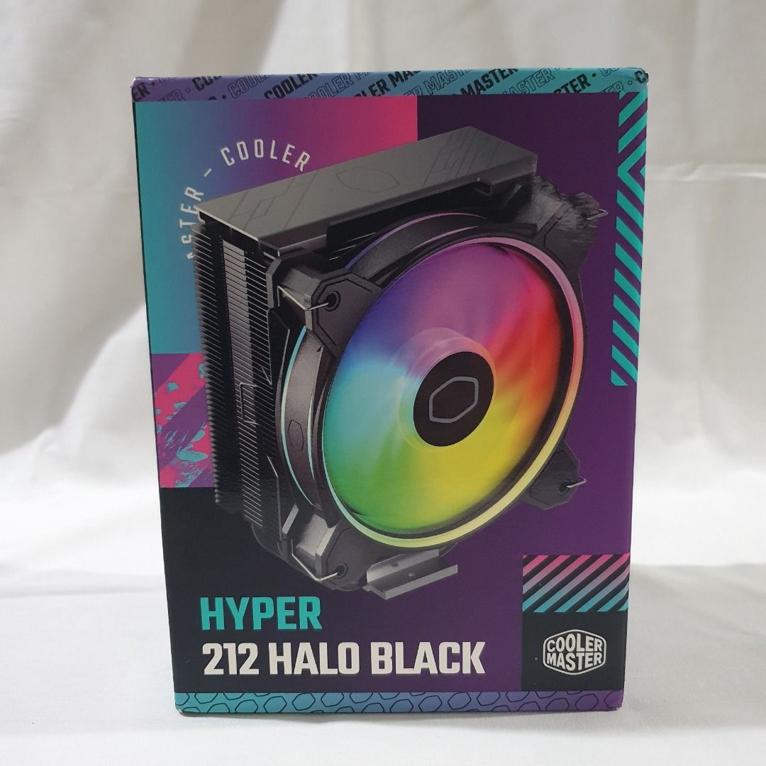 Cooler Master Hyper 212 Halo Black CPU Air Cooler (Category: Computer Parts) located in Mandaluyong City. Submitted by deedumms07 (Listing ID 1270338423, Image 1). Description: Cooler Master Hyper 212 Halo Black CPU Air Cooler, MF120 Halo² Fan, Dual Loop ARGB, Aluminum Top Cover, 4 Copper Heat Pipes, 154mm (H) for AMD Ryzen AM5/AM4, Intel LGA1700/1200 (RR-S4KK-20PA-R1) Brand new, sealed.
