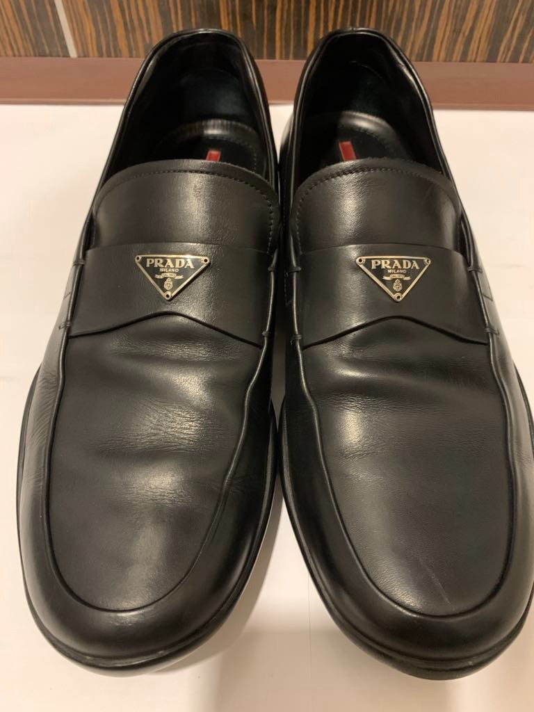 Decluttering Sale Authentic Prada Black Leather Slip on Loafers