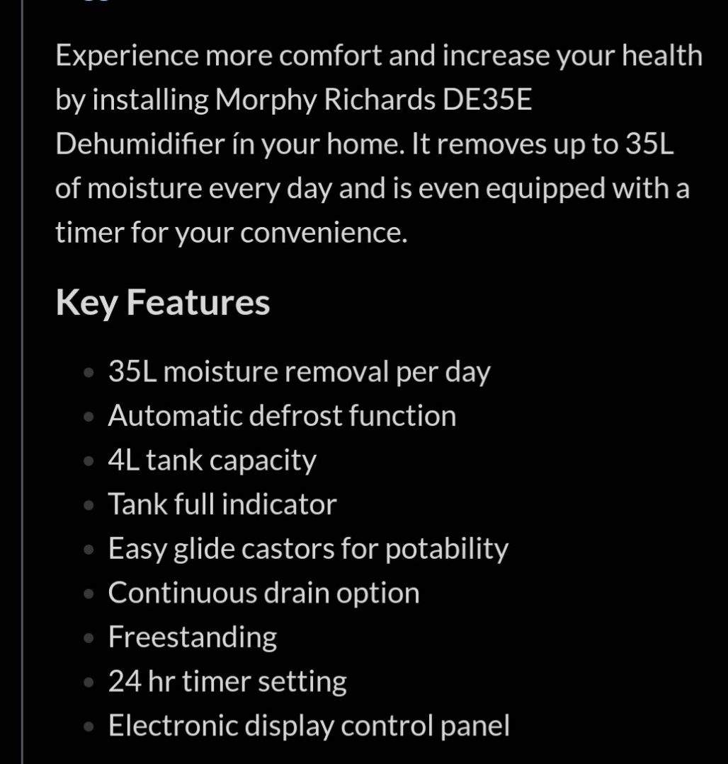 DehumidifierMurphy Richards, TV & Home Appliances, Air Purifiers