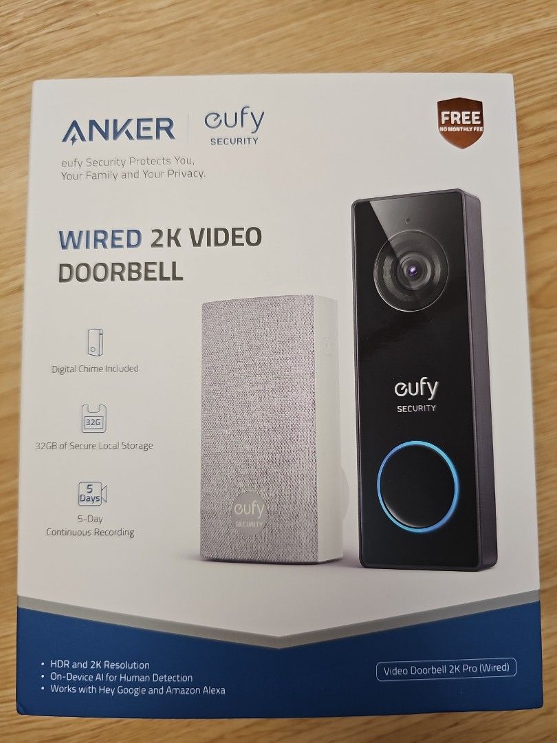 Eufy Video Doorbell Wired 2K Pro door viewer cctv iptv Google echo nest ring bell chime anker