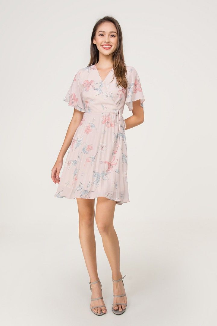 Fayth Dayflower Pleated Wrap Dress In Pink, Women's Fashion, Dresses &  Sets, Dresses on Carousell
