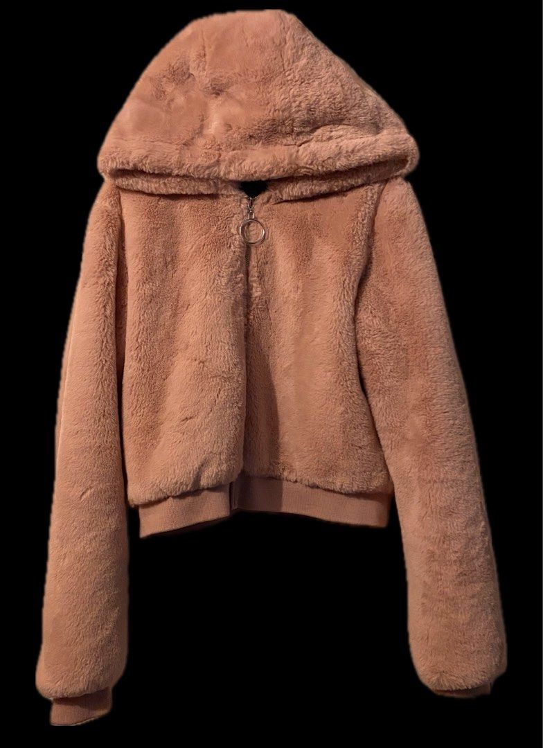 Fuzzy jacket with hood forever 21 clearance